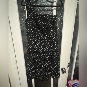 White House Black Market Black Polka Dot  One Shoulder Dress  Size 10